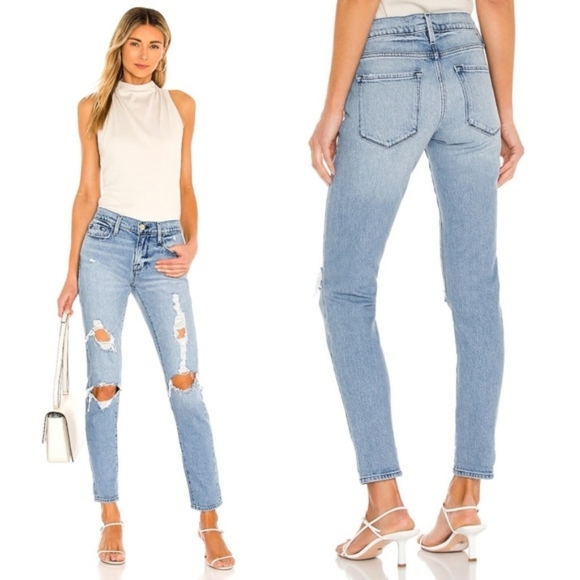 FRAME Le Garçon Straight-Leg Jeans in Beldon Rips Size 27 Slouchy - Picture 6 of 10